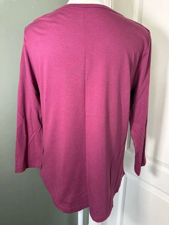 LOFT Outlet Lace Yoke Top Mauve Quarter Sleeve Cotton Tee Size M - Picture 5 of 7